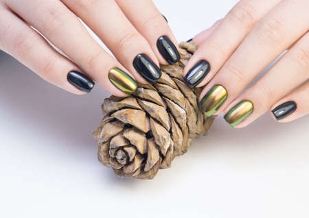 Perfect manicure and natural nails. Attractive modern nail art design. Gel polish applied.の写真素材