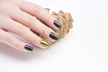 Perfect manicure and natural nails. Attractive modern nail art design. Gel polish applied.の写真素材