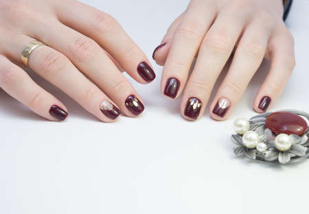 Hands and natural nails, ideal clean manicure. Decorated with stylish elementsの写真素材