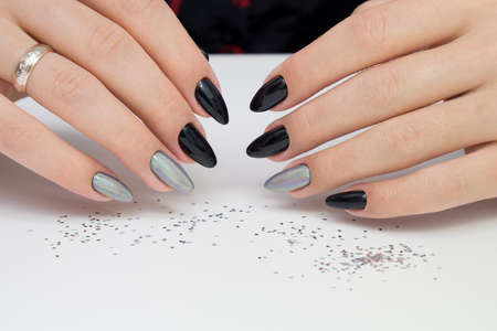 Natural nails and amazing clean manicure. Gel polish applied.の写真素材