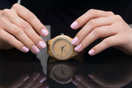 Natural nails and amazing clean manicure. Gel polish applied.の写真素材