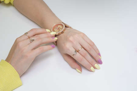 Natural nails and amazing clean manicure. Gel polish applied.の写真素材