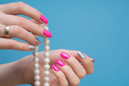 Attractive women's hands. Natural nails with beautiful manicure.の写真素材