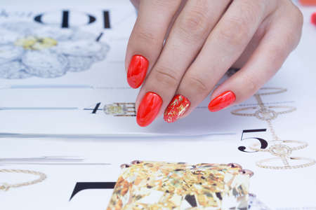 Amazing natural nails. Women's hands with clean manicure. Gel polish applied.の写真素材