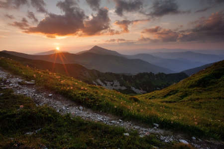 Sunset in the mountains. Natural summer landscapeの写真素材