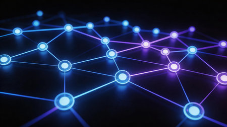 3D rendering of network connection with glowing dots and lines. Network concept