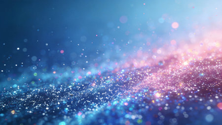 Sparkling blue and pink glitter texture with soft bokeh and luminous particles creates a dreamy abstract background full of color and light.