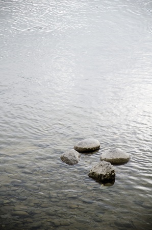 Stones emerging on a river surfaceの写真素材