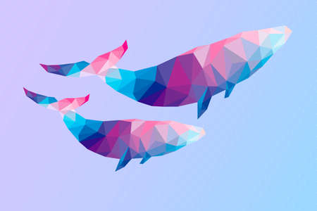 Geometric whales vector illustrationのイラスト素材