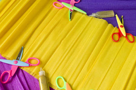 Creative frame: tools for handmade. Colorful background.