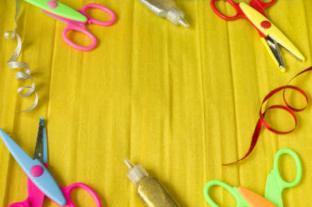 Creative frame: tools for handmade. Colorful background.