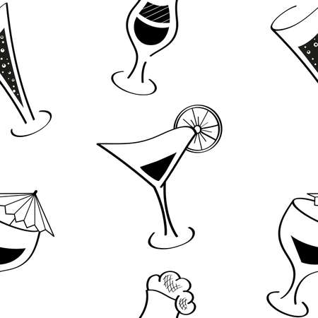 Alcohol drinks and cocktails. Vector seamless patternのイラスト素材