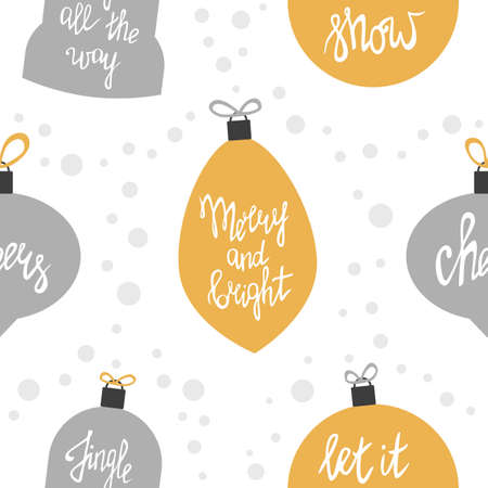 Merry Christmas, seamless pattern. Festoon lights with holiday lettering. Merry and bright. Let it snow. Cheers. Jingle all the way. Winter holidays, colorful background. New Year texture.のイラスト素材