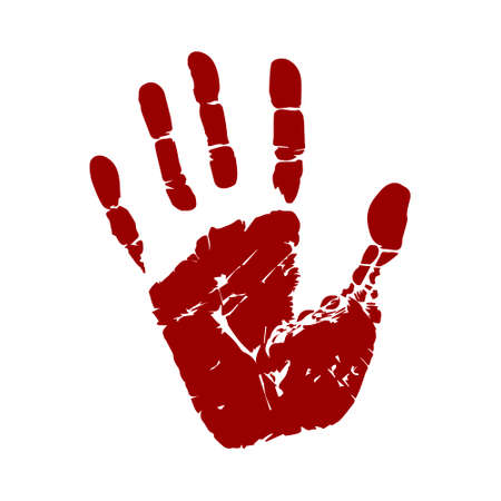 Handprint vector illustration. Human palm and fingers. Stop sign. Image of hand imprint isolated on white background. Warning and prevention.のイラスト素材