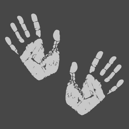 Handprint vector illustration. Human palm and fingers. Hand imprints on dark background. Creative image.のイラスト素材