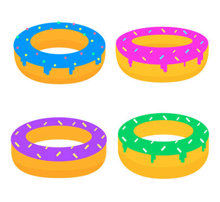 Donut vector illustration isolated on white background. Glazed donut in flat design style. Stock illustration of baking and sweets.のイラスト素材