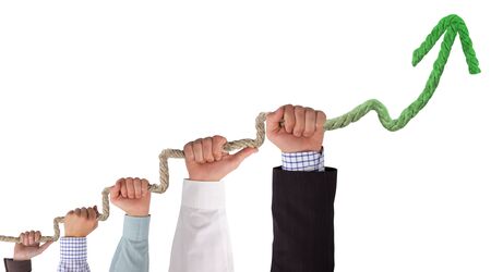 Hands holding rope forming graphの写真素材