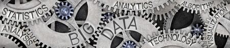 Group of tooth wheels with Big Data, Statistics, Analytics and Algorithm concept related words imprinted on metal surfaceの写真素材