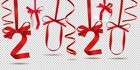 Vector illustration of New Year 2020 made of red ribbonsのイラスト素材