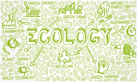Vector illustration of hand drawn flat icon group with Ecology, Environment, Recycling, Zero Waste and Sustainability conceptのイラスト素材