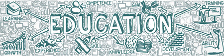 Vector illustration of hand drawn icon group with Education, Skill, Training, Development, Growth and Goal conceptのイラスト素材