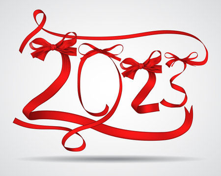 Vector illustration of New Year 2023 made of red ribbonsのイラスト素材