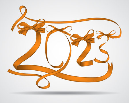 Vector illustration of New Year 2023 made of golden ribbonsのイラスト素材