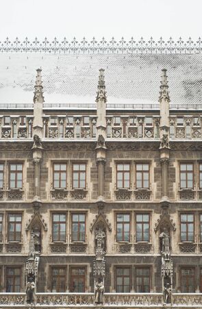 Snowy Munich City Hall as Example of Gothic Architectureの写真素材