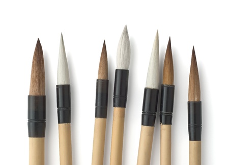 Chinese Calligraphy and Sumi-e Art Brushes on Whiteの写真素材