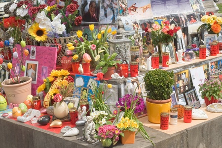 Munich, Germany April 10, 2012  Easter Decorations with Candles and Eggs at Memorial for Michael Jackson in Munich, Germanyのeditorial素材