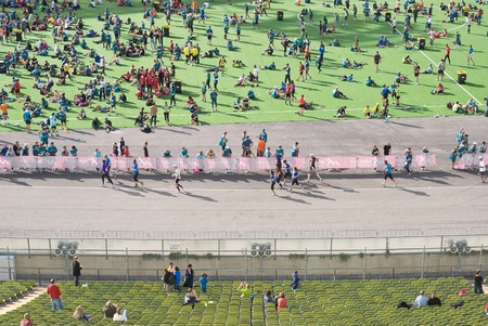 Munich, Germany October 14   On Sunday, more than 18,000 active runners took part in the 27th Munich Marathon  More than 100,000 spectators gathered along the track in sunny weather October 14, 2012 in Munich のeditorial素材
