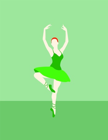 Irish look ginger ballet dancer with a green dress on a green backgroundのイラスト素材