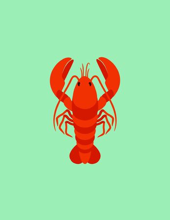 Red lobster isolated on a green backgroundのイラスト素材