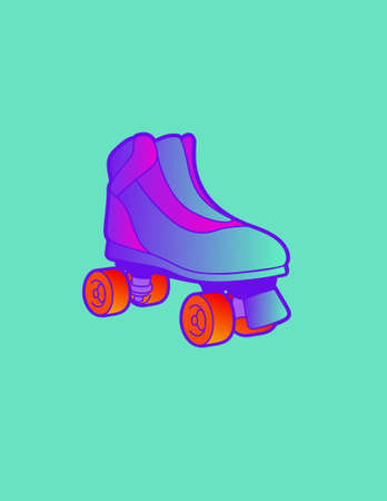 Funky roller skate shoe with orange wheels isolated on a blue background