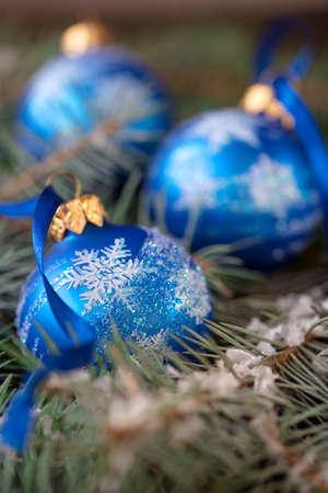 Christmas ornament balls eith fir tree decorationの写真素材
