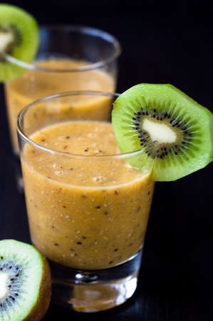 fresh homemade smoothie with kiwi and bananasの写真素材