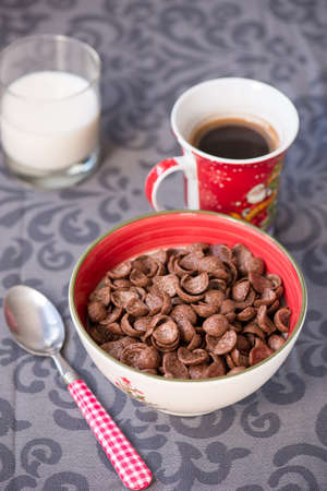 breakfast chocolate cornflakes cereal bowl