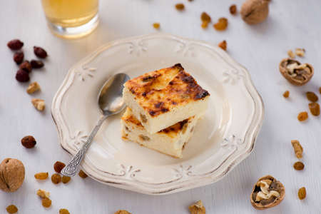 Appetizing cottage cheese casserole with raisinsの写真素材
