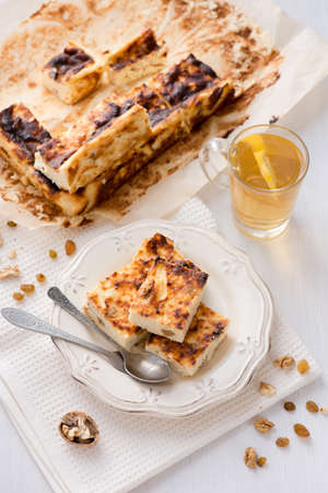 Appetizing cottage cheese casserole with raisinsの写真素材
