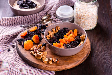 Oatmeal with raisins, dried apricots, plums