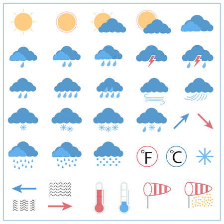 weather forecast flat icon setのイラスト素材