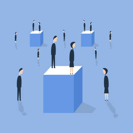 Business leader speaking on top of the column graph, vector illustration. Royalty free stock images.のイラスト素材