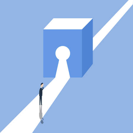 Businessman leader search for a solution on the road, vector illustration. Royalty free stock images.のイラスト素材
