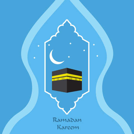 ramadan kareem greeting card with islamic ornaments and kaaba vector illustrationのイラスト素材