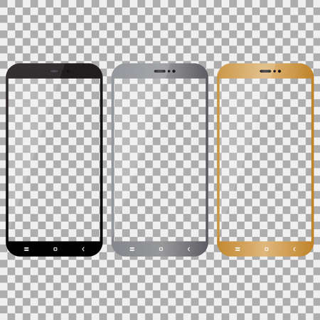 Smartphone in black, gray and gold color with transparent backgroundのイラスト素材