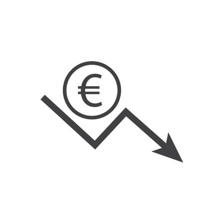 Euro sign with down arrow icon. Gain loss.のイラスト素材