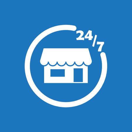 247 store icon flat vector design illustration.のイラスト素材