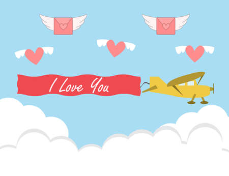 Valentine's day card with retro sailplane. glider vector design illustration.のイラスト素材