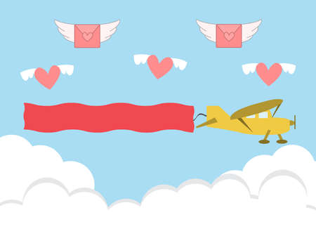 Valentine's day card with retro sailplane. blank text area.のイラスト素材