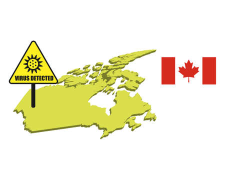 Canada flag with virus detected barrier. Corona Virus outbreak.のイラスト素材